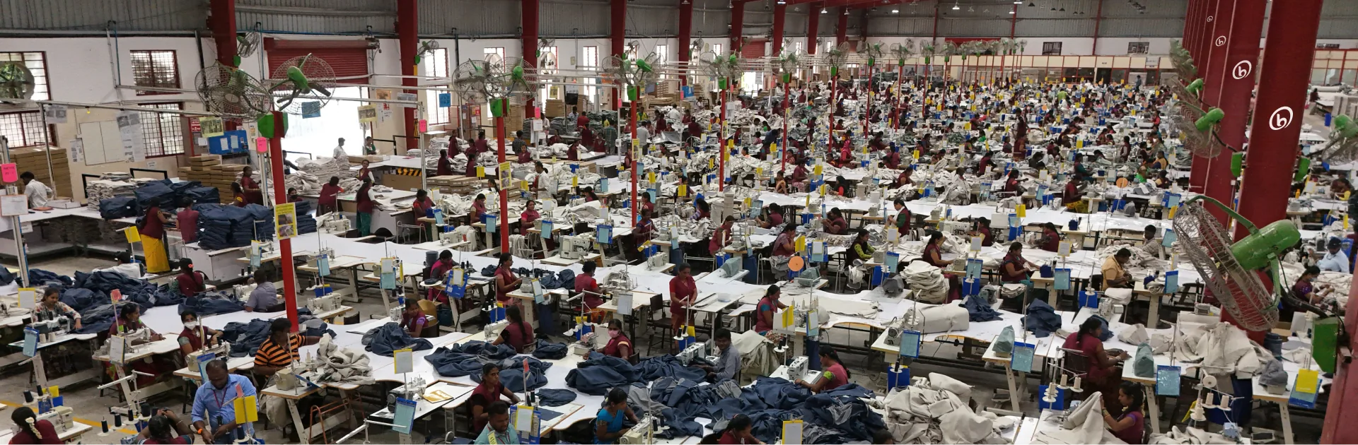 Garment production floor at an OfBusiness apparel unit