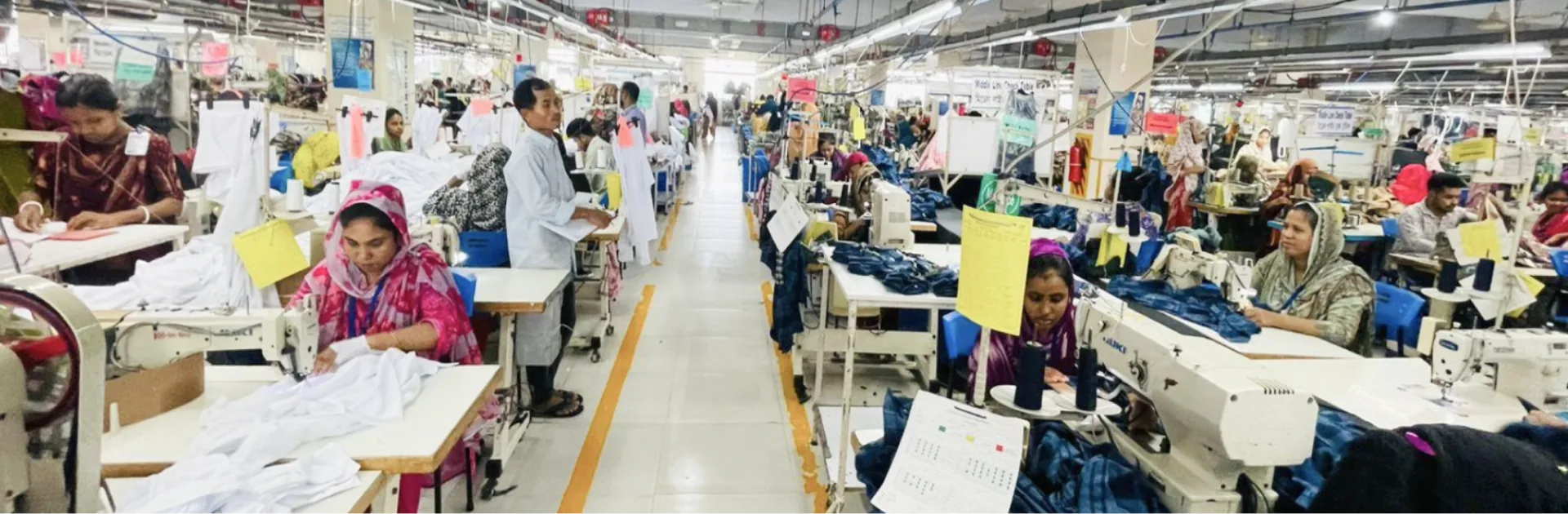 Garment stitching line at an OfBusiness apparel unit