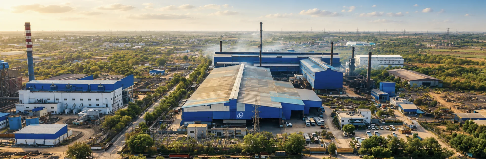 Aerial view of an OfBusiness steel plant