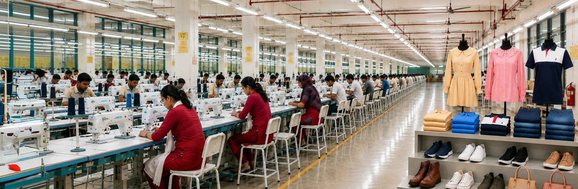 Garment stitching floor at an OfBusiness apparel unit