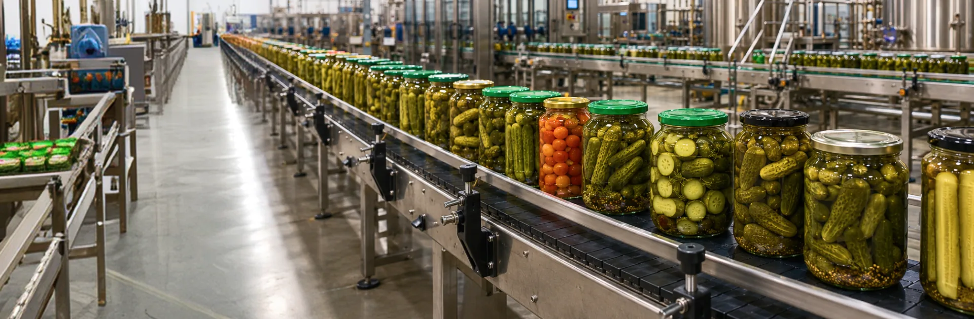 Preserved food jars on an OfBusiness food processing line
