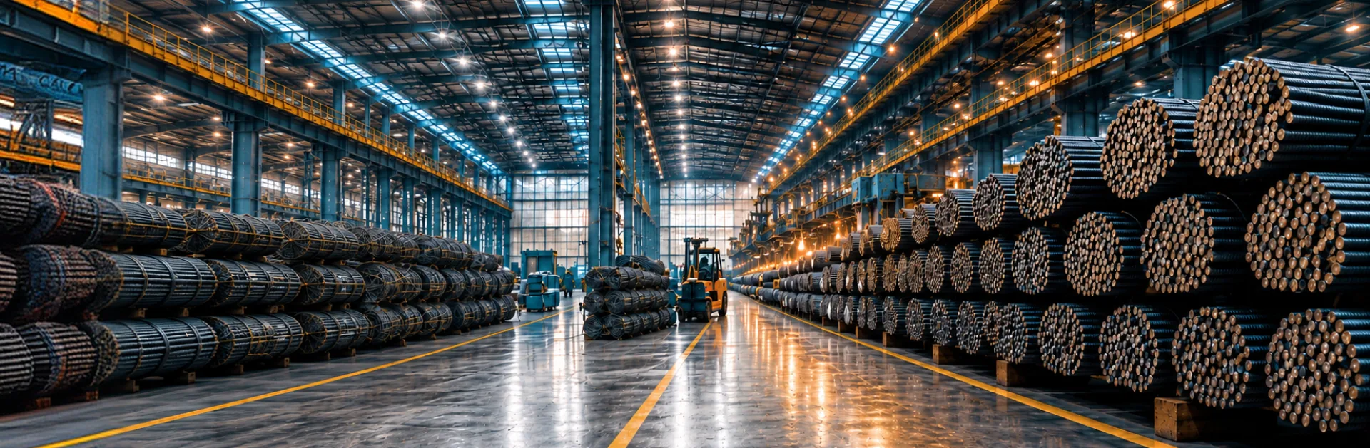 Steel long products stacked in an OfBusiness warehouse