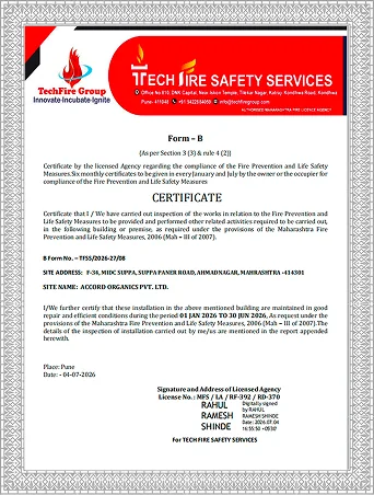 OFB Tech Limited Fire Prevention and Life Safety certificate
