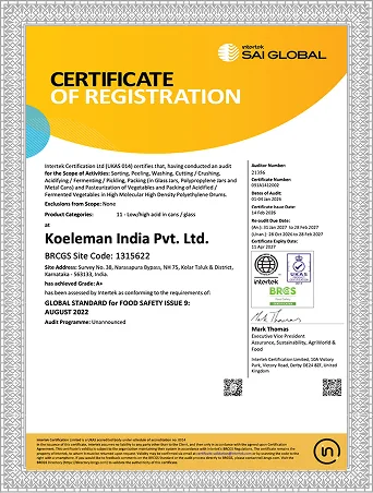 OFB Tech Limited BRCGS Food Safety Issue 9 certificate