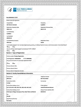 OFB Tech Limited US FDA certificate