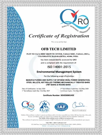 OFB Tech Limited ISO 14001:2015 certificate
