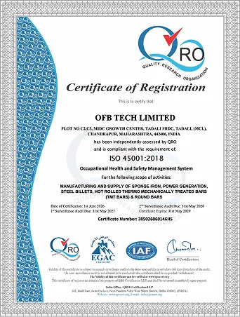 OFB Tech Limited ISO 45001:2018 certificate