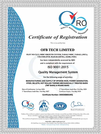 OFB Tech Limited ISO 9001:2015 certificate