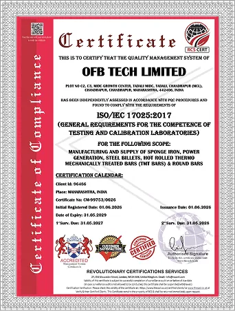 OFB Tech Limited ISO/IEC 17025:2017 certificate